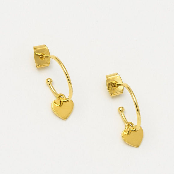 Heart Drop Hoop Earrings - Gold Plated