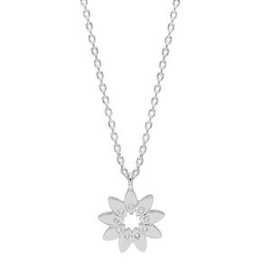 Modern Cz Floral Necklace Silver Plated