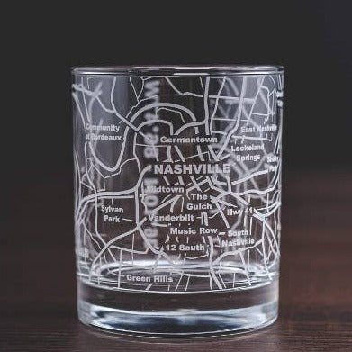 Nashville Map Whiskey Glass Single