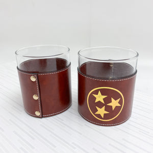 Tennessee Tri Star Gold Leather Rocks Glass