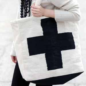 Black and White Cross Dhurri Tote Bag