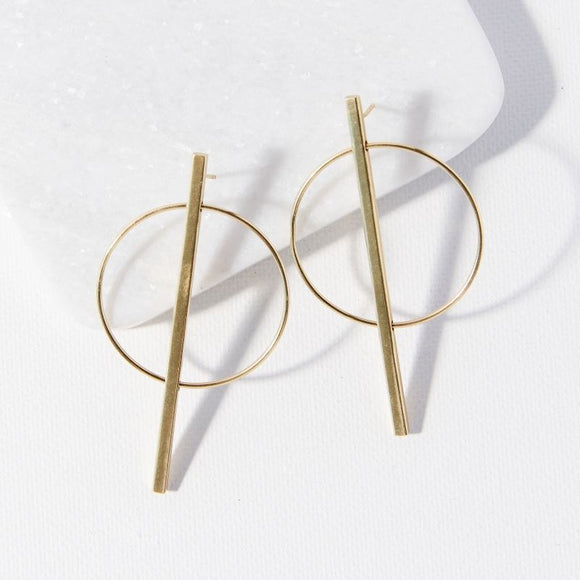 Brass Circle Stick Post Earrings
