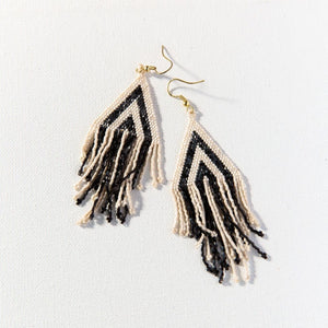 Black Ivory Stripe Fringe Earrings 3.25
