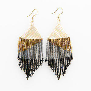 Black Ombre with Gold Fringe Earring 4"