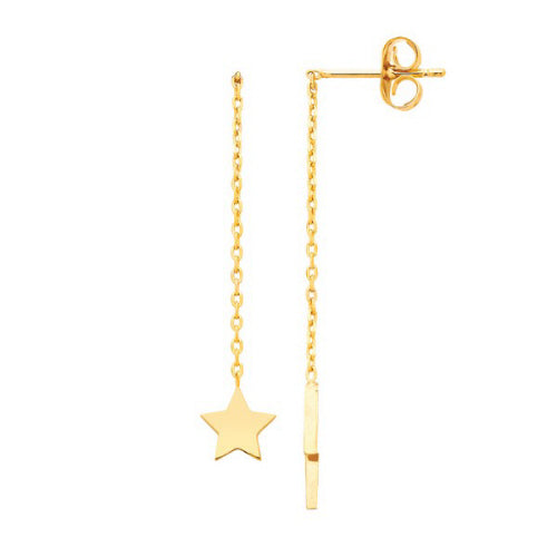 Star & Lightning Bolt Chain Drop Earrings - Gold Plated